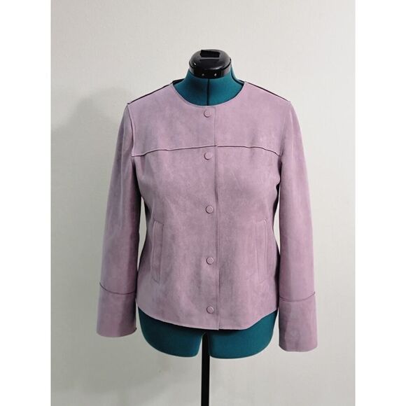 Chico's Faux Scuba Suede Jacket Lavender Button Down W Pocket Soft Size 1 (8/10) - Picture 4 of 10